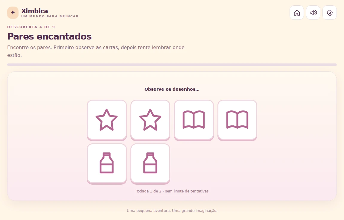 Cartas ilustradas do jogo Pares encantados